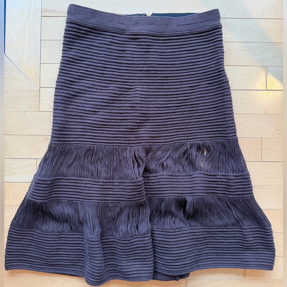 Tory Burch brown knit fringe A-line midi skirt size small